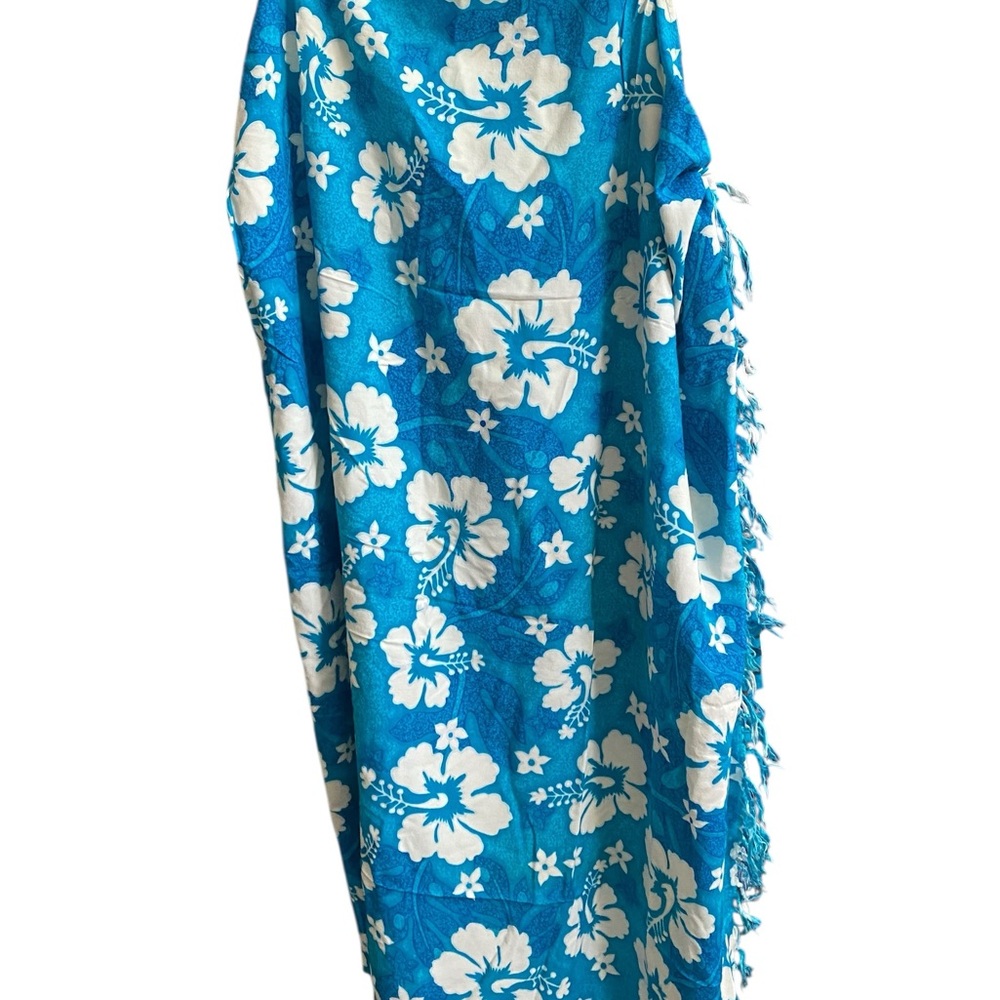Koko Knot Hibiscus Blue and White Tropical Sarong Skirt Swimsuit Coverup